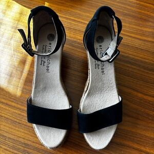 Eric Michael Black Suede Espadrille Heel Size 9